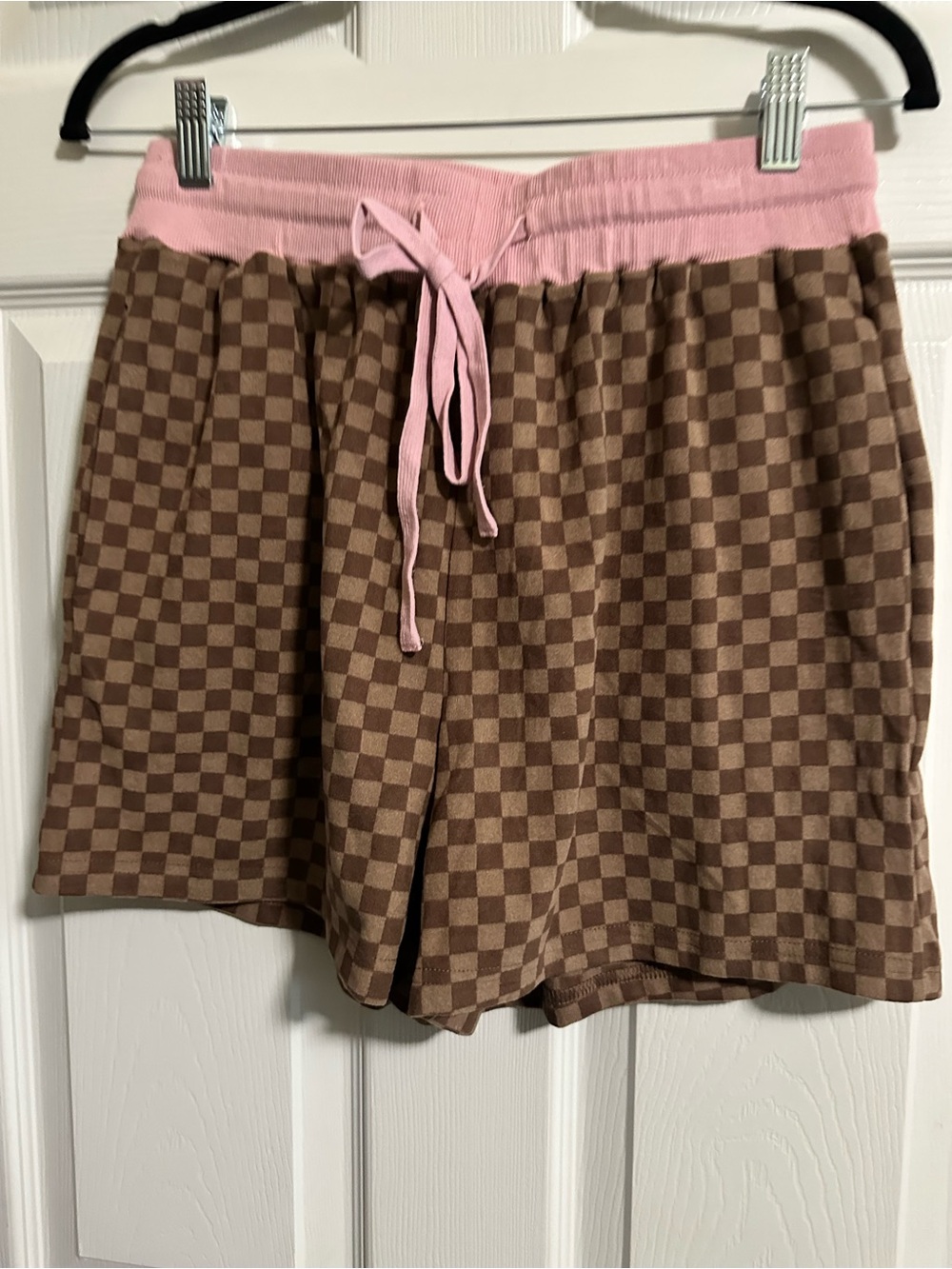 Boutique Apple Boulevard checkerboard Pink & Brown Lounge Set NWOT Med - Picture 6 of 7